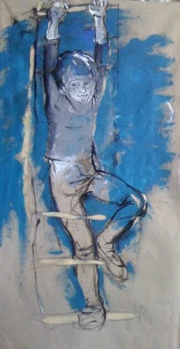 Картина под названием "Пух на лестнице" - Мастерская Веры Крутилиной, Подлинное произведение искусства