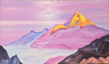 Картина под названием "Dawn in the mountai…" - Вероніка Яворська, Подлинное произведение искусства, Масло
