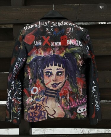 Текстильное искусство под названием "Jacket Love Death &…" - Вероніка Яворська, Подлинное произведение искусства, Акрил