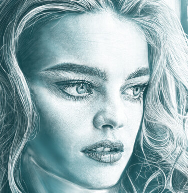 Digital Arts titled "White Chalk Portrait" by Veronika K, Original Artwork, Digital Painting