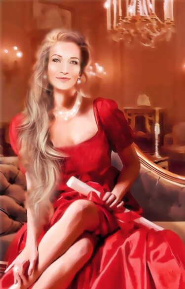 "Woman in red" Gravures & estampes intitulée ""Woman in red"" par Veronika Kunavina, Œuvre d'art originale, Sérigraphie