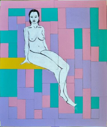 Painting titled "Nude II" by Veronika Posta, Original Artwork, Acrylic Mounted on Wood Panel