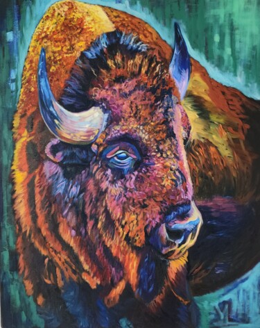 Pittura intitolato "" Buffalo Spirit"" da Veronika Primas, Opera d'arte originale, Olio