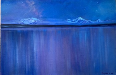 Painting titled "night mountains" by Veronika Repina, Original Artwork, Oil