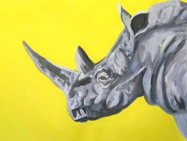 Painting titled "Rhinocéros" by Véronika Saille, Original Artwork, Acrylic