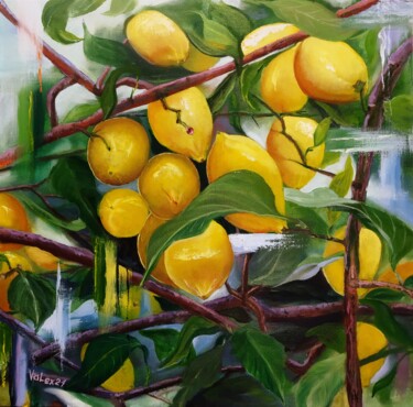 Painting titled "Turkish lemons" by Veronika Valex, Original Artwork, Oil Mounted on Wood Stretcher frame