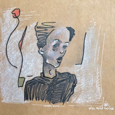 Dessin intitulée "Coucou Egon" par Véronique Abram (VAB), Œuvre d'art originale, Crayon