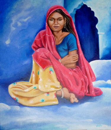 Peinture intitulée "Jeune femme de Bundi" par Véronique Abt, Œuvre d'art originale, Huile