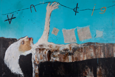 Painting titled "L'Adieu" by Véronique Attia, Original Artwork, Acrylic Mounted on Wood Panel