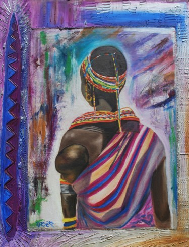 Peinture intitulée ""Massaï 2"" par Soham, Œuvre d'art originale, Huile