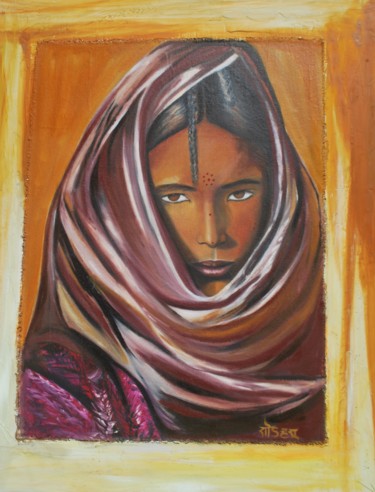 Peinture intitulée ""Jeune fille Touare…" par Soham, Œuvre d'art originale, Huile
