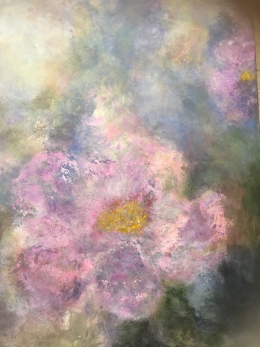 Painting titled "Floraison camaieu" by Véronique Saget, Original Artwork, Oil Mounted on Wood Stretcher frame