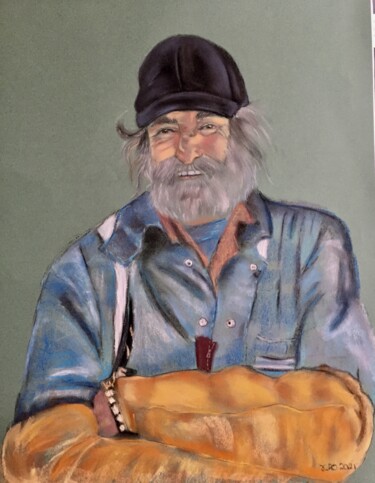 Painting titled "Fishman" by Veronique Blaevoet, Original Artwork, Pastel