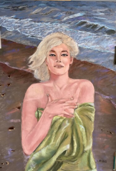Рисунок под названием "La Mer est une femme" - Veronique Blaevoet, Подлинное произведение искусства, Пастель