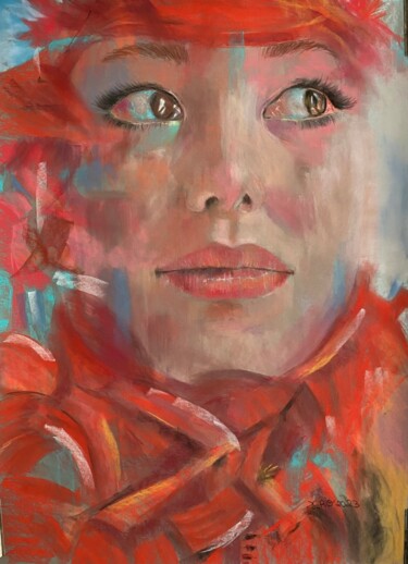 Peinture intitulée "RED" par Veronique Blaevoet, Œuvre d'art originale, Pastel