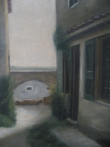 Peinture intitulée "ruelle d'un village…" par Véronique Bonamy, Œuvre d'art originale, Huile