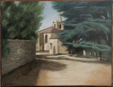 Painting titled "Eglise romane du Ge…" by Véronique Bonamy, Original Artwork, Oil
