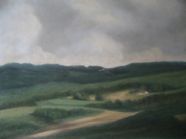 Painting titled "Collines verdoyante…" by Véronique Bonamy, Original Artwork, Oil