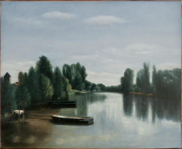 Peinture intitulée "Le long de l'Oise" par Véronique Bonamy, Œuvre d'art originale, Huile