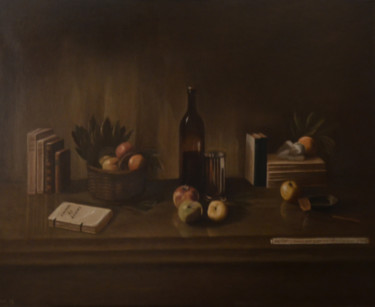 Painting titled "Nature morte aux po…" by Véronique Bonamy, Original Artwork, Oil