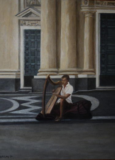 Peinture intitulée "le joueur de harpe" par Véronique Bonamy, Œuvre d'art originale, Huile
