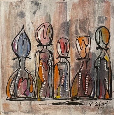 Картина под названием "Flacons pastels" - Véronique Cézard, Подлинное произведение искусства, Акварель