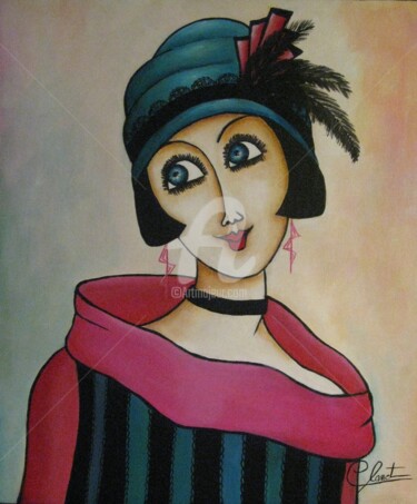 Painting titled "Pierrette" by Véronique Clanet, Original Artwork, Acrylic Mounted on Wood Stretcher frame