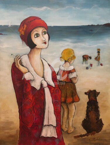 Painting titled "La plage" by Véronique Clanet, Original Artwork, Acrylic