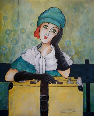 Painting titled "Miss Adélaïde" by Véronique Clanet, Original Artwork, Acrylic Mounted on Wood Stretcher frame