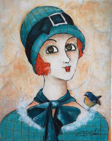 绘画 标题为“Miss Bérengère” 由Véronique Clanet, 原创艺术品, 丙烯 安装在木质担架架上