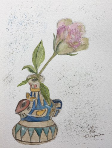 Painting titled "The vase from Iran" by Véronique Crombé, Original Artwork, Watercolor