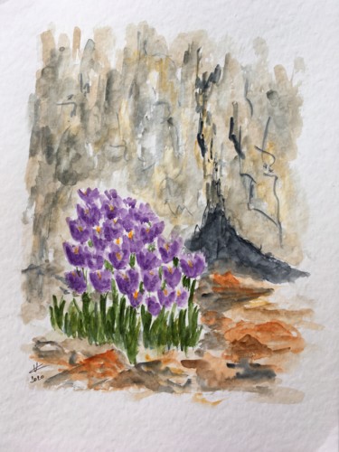 Картина под названием "Spring time in the…" - Véronique Crombé, Подлинное произведение искусства, Акварель