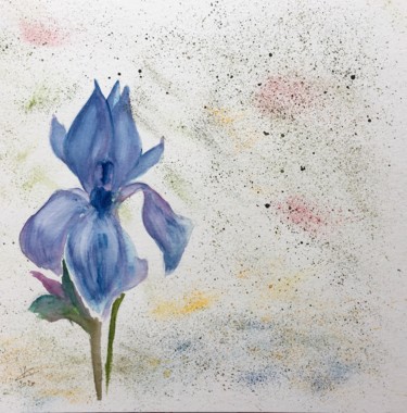 Peinture intitulée "The lone Iris" par Véronique Crombé, Œuvre d'art originale, Aquarelle