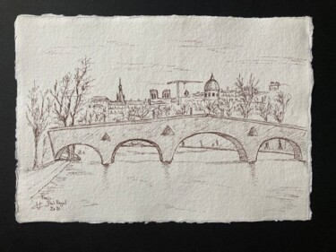 Drawing titled "Le Pont Royal" by Véronique Crombé, Original Artwork, Ink
