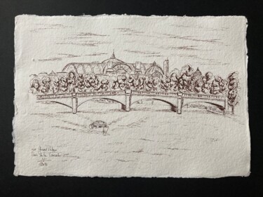 Disegno intitolato "Pont de la Concorde…" da Véronique Crombé, Opera d'arte originale, Inchiostro