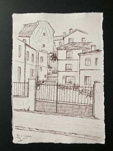 Dessin intitulée "Rue de Croulebarbe,…" par Véronique Crombé, Œuvre d'art originale, Encre