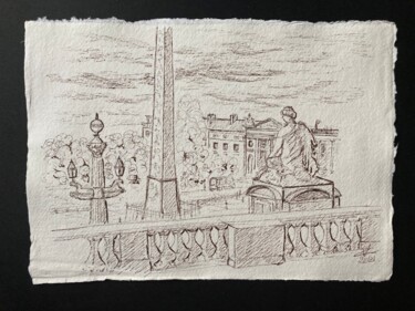 Desenho intitulada "Place de la Concorde" por Véronique Crombé, Obras de arte originais, Tinta