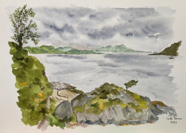 Painting titled "The view from Castl…" by Véronique Crombé, Original Artwork, Watercolor