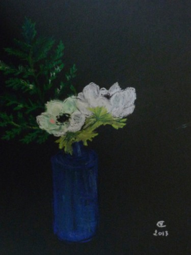 Peinture intitulée "Anémones blanches" par Véronique Crombé, Œuvre d'art originale