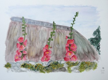 Картина под названием "Thatched roof in De…" - Véronique Crombé, Подлинное произведение искусства