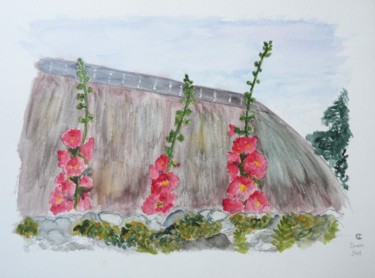 Painting titled "Over the wall of a…" by Véronique Crombé, Original Artwork, Watercolor