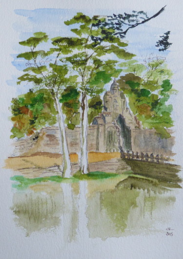 Painting titled "Gate to the ancient…" by Véronique Crombé, Original Artwork, Watercolor