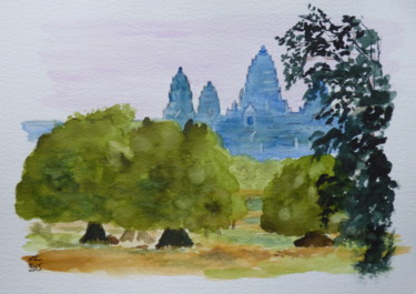 Schilderij getiteld "Angkor Wat" door Véronique Crombé, Origineel Kunstwerk, Aquarel