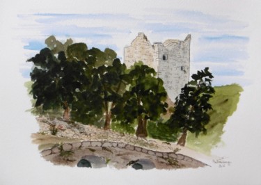 Painting titled "Ballinagarriga Cast…" by Véronique Crombé, Original Artwork, Watercolor