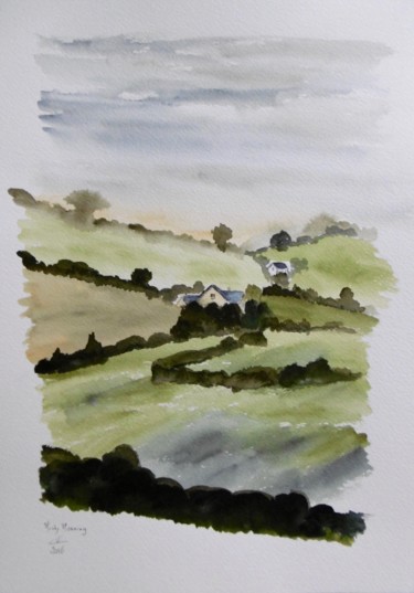 Painting titled "Mist in the morning…" by Véronique Crombé, Original Artwork, Watercolor