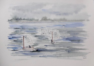 Malerei mit dem Titel "Sailing in Howth" von Véronique Crombé, Original-Kunstwerk, Aquarell