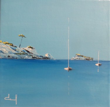 Painting titled "Dans les calanques" by Véronique Degabriel, Original Artwork, Acrylic Mounted on Wood Stretcher frame