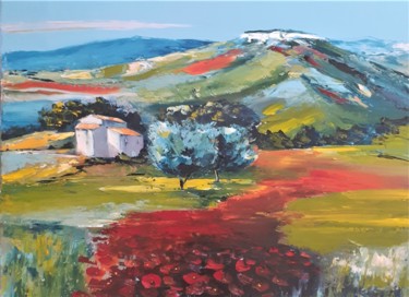 Chemin de coquelicots#tableaux de Provence Peinture intitulée "Chemin de coquelico…" par Véronique Degabriel, Œuvre d'art originale, Huile