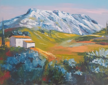 Painting titled "La Montagne Sainte…" by Véronique Degabriel, Original Artwork, Oil Mounted on Wood Stretcher frame