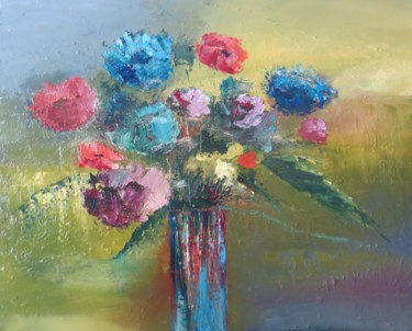 Painting titled "Bouquet multicolore" by Véronique Degabriel, Original Artwork, Oil Mounted on Wood Stretcher frame